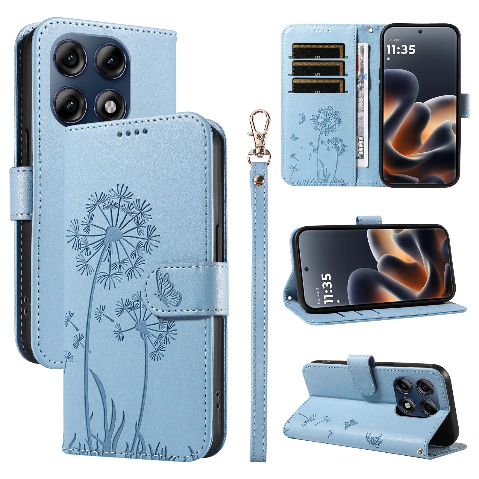 Dandelion Embossed Leather Wallet Flip Case