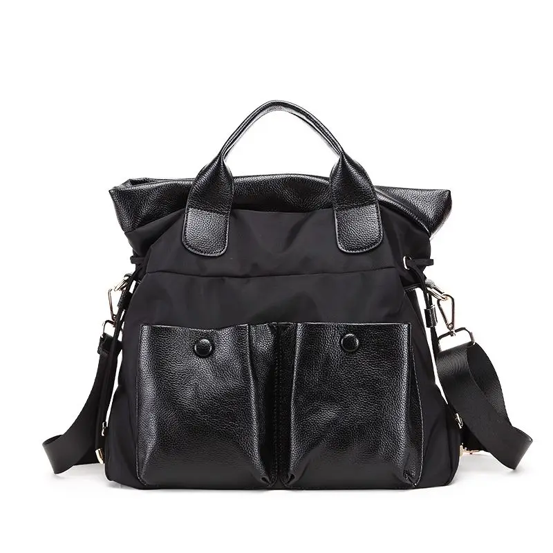 European And American New Genuine Leather Splice High Capacity Tote Bag Oxford Cloth Handbag Fashion Simple Women Crossbody Bag