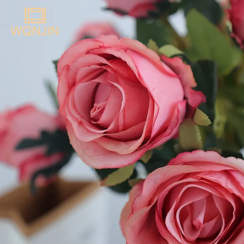 Rose in stile europeo fiori artificiali ramo di fiori di rosa Rose  artificiali rosa finta realistica per la decorazione domestica di nozze -  AliExpress