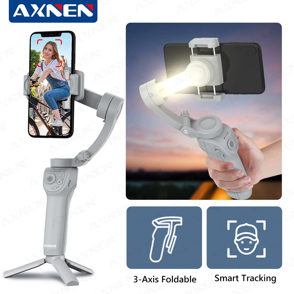 Smartphone Photography Kit HQ6 3 Axis Anti-shake Vlog Stabilizer with Fill Light Face Following for TikTok Travel Video Shoot Mobile Phone Handheld Gimbal