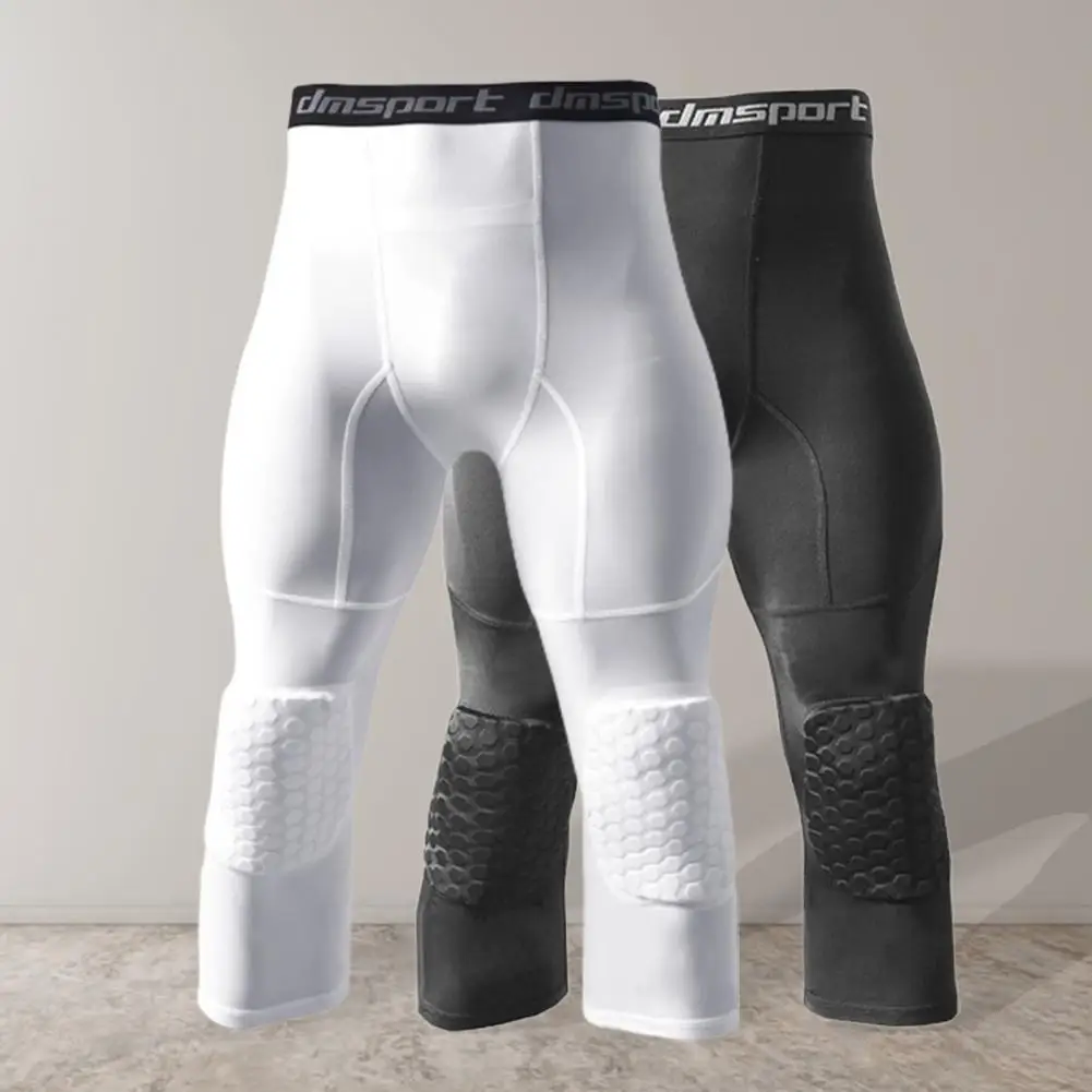 

Convenient Quick Dry Basketball Compression Pants Honeycomb Padding Youth Sports Workout 3/4 Leggings Great Protection