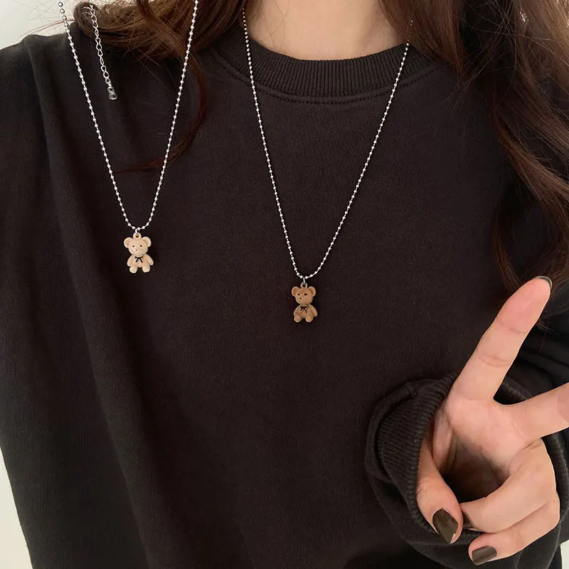 

Cute Plush Bear Pendant Necklace for Women Girls Korean Fashion Bear Long Sweater Neck Chain Necklaces Cute Collar Jewelry Gift