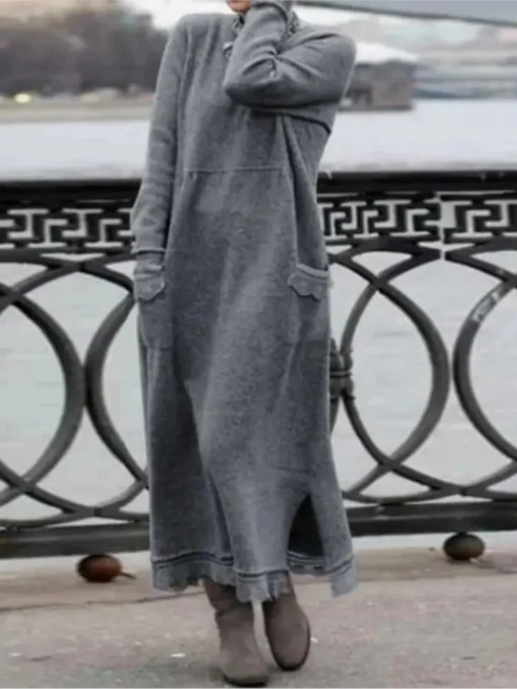 2024-Autumn-Winter-New-Long-Dresses-For-Women-Flower-Lace-Edge-Loose ...