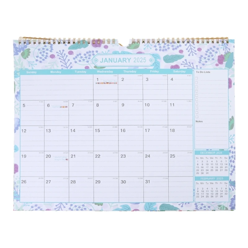 2023년 7월12월 2024 트윈 와이어 바인딩 행잉 캘린더 룰드 블록 17x12In