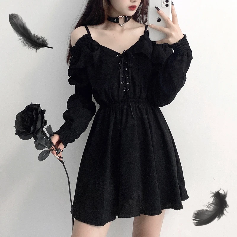 ワンピース KASHIKO Puff Preppy Mini Dress Black ENOPINK Womens Puff Sleeve Mini Dress Fall Dresses 2025
