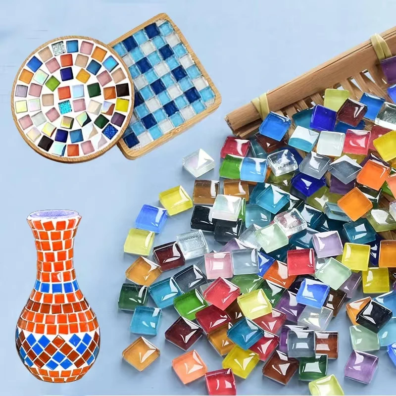 Glass Mosaic Tiles 50pcs Mixed Color Shine Stained Bulk Assorted Shapes Glitter Crystal for DIY Art Crafts Home Decoration