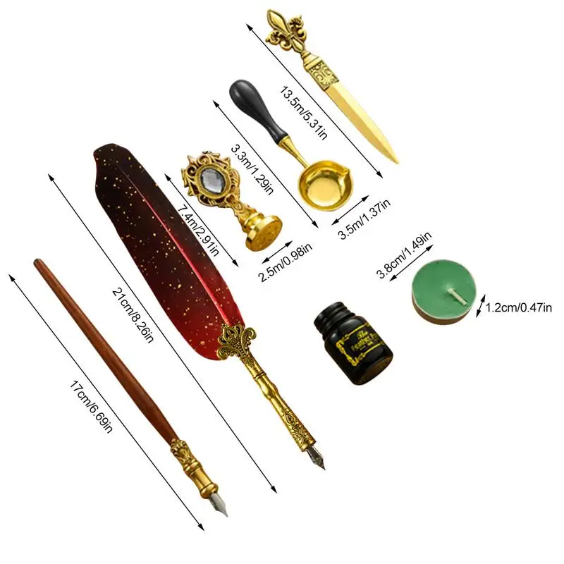 Feather Pen And Ink Set Antique Feather Pen For Writing Quill Pen Set Includes Feather Dip Pen Ink Replacement Nibs Spoon Wax