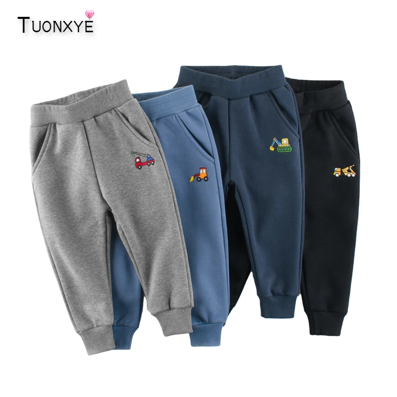 TUONXYE ragazzi Sport pantaloni in pile per 2-7 anni Solid Baby Velvet Jogging Infant Toddler Cartoon escavatore bambini pantaloni per bambini