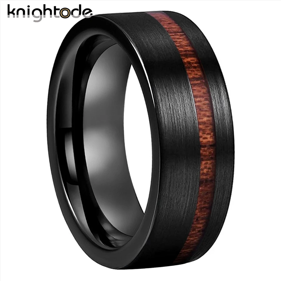 

Dropshipping 8mm Tungsten Carbide Wedding Band Offset Grooved Wood Inlay Fashion Engagement Ring Flat Brushed Comfort Fit