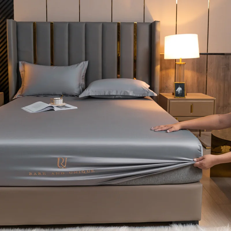 

Cotton 100S Pima Cotton Three-Piece Bed Sheet Set Full Wrapped Super Soft Italian Light Luxury Pure Cotton Simple Embroidery
