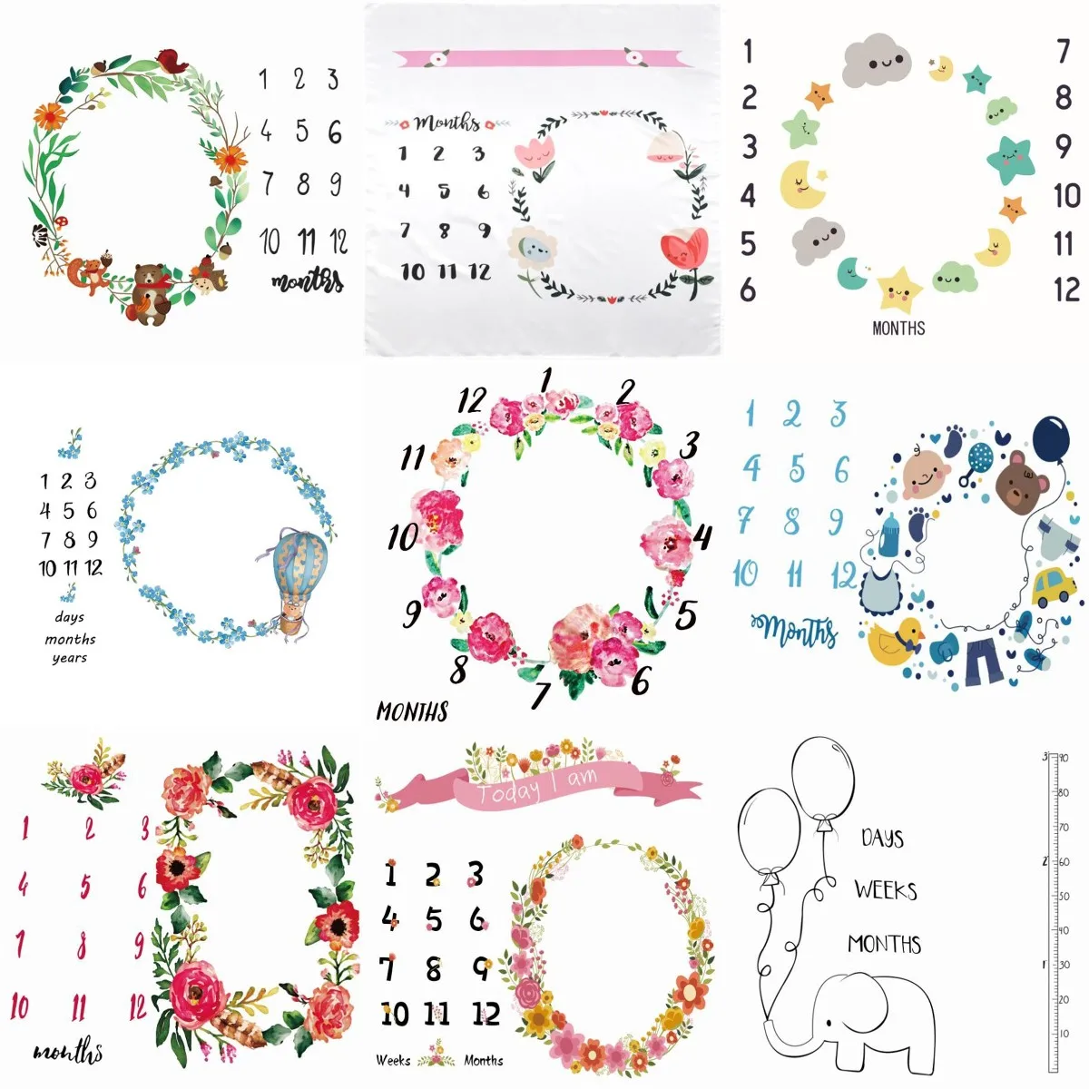 

Newborn Baby Monthly Growth Milestone Flannel Fleece Throw Blanket for Rug Baby Boy Girls Photography Background Cloth Blanket