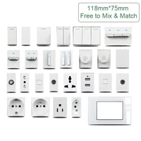 สวิตช์แบบกดติดปล่อยดับอัตโนมัติ ขนาด 118*75 มม. สีขาว พร้อมเต้ารับ DIY 1 2 3 ช่อง 2 ทาง พร้อมระบบหรี่ไฟและควบคุมพัดลม แบบเต้ารับ US AU อิตาลี 1