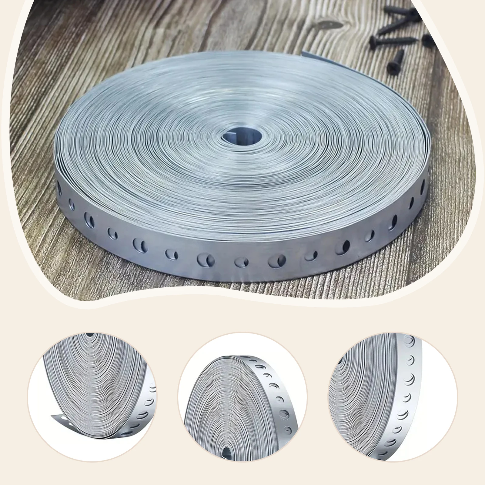 Galvanized Metal Strapping with Pre-Punched Holes for Pipe Support and Sheet Metal Processing, 15m Roll