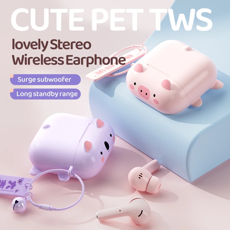 

Cute Pet Wireless Bluetooth Earphones TWS Noise Cancelling Long Endurance Macaron Color Cute Earbuds Headset For Girls Gifts