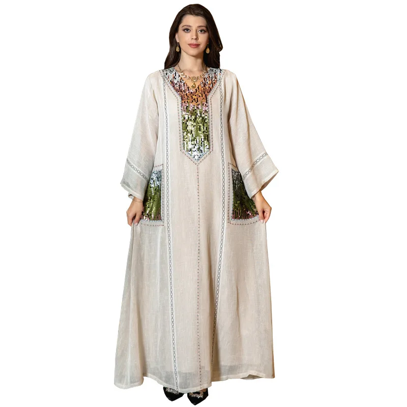 

Dubai Luxury Abaya For Women Arab Moroccan Fashion Sequins Long Sleeve Loose Caftan Kuwaiti Gulf Muslim Ramadan Dress