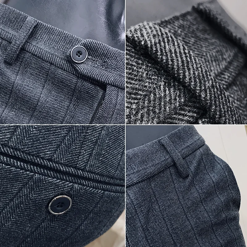 Autumn Winter Striped Woolen Cloth Suit Pants Men Casual Slim Straight Warm For Business Social Office stretch pants business pants suit pants men pants