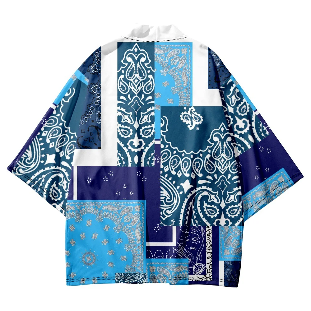 Fashion Geometry Print Traditional Kimono  Japanese Women Men Streetwear Beach Cardigan Yukata Haori Shirts Oversized Top