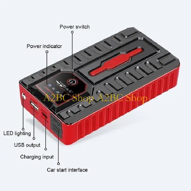 A2BC 12V Portable Car Jump Emergency Power Starter Auto Battery ChargersBuilt-in Emergency LED Flashlight Fast 2