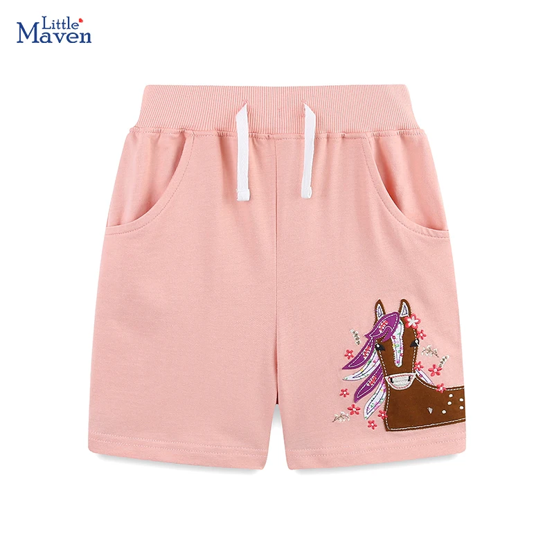 Little maven Summer Cartoon Embroidered Unicorn Pink Baby Girls Shorts Princess Pants Cotton Soft Kids 2-7years Sporty Pant