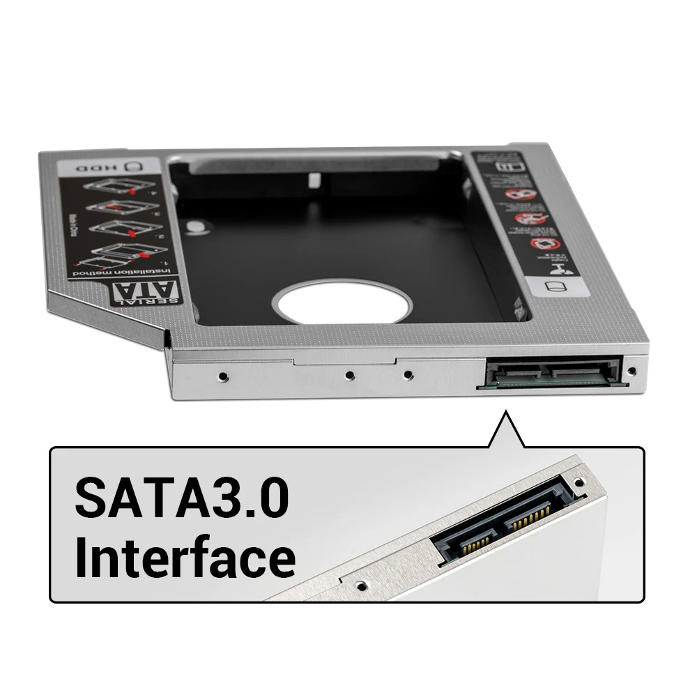 Hard Drive Adapter UnionSine 9.0 9.5 12.7mm HDD Caddy SATA 3.0 for 2.5'' SSD Case for Laptop CD DVD-ROM Optibay