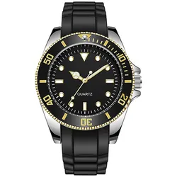 Unisex 40mm Quartz Analog Watch with Rotating Bezel and Rubber Strap - No (Gold)