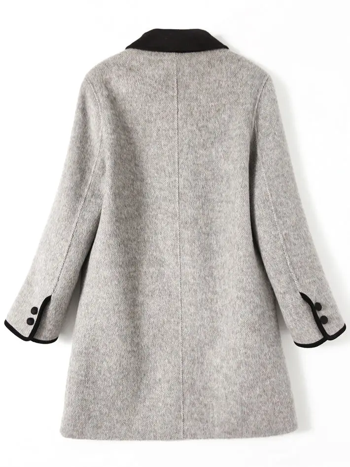 Main Mu Autumn Winter New Fashion Korean Edition Slim Casual Versatile Temperament Contrasting Color Small Collar Woolen Trench