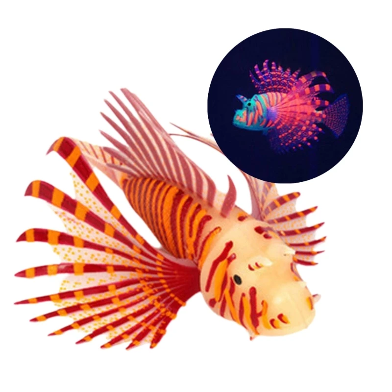 Luminously Artificial Lionfish Silicas Fish Ornaments Glowing in Dark Decors