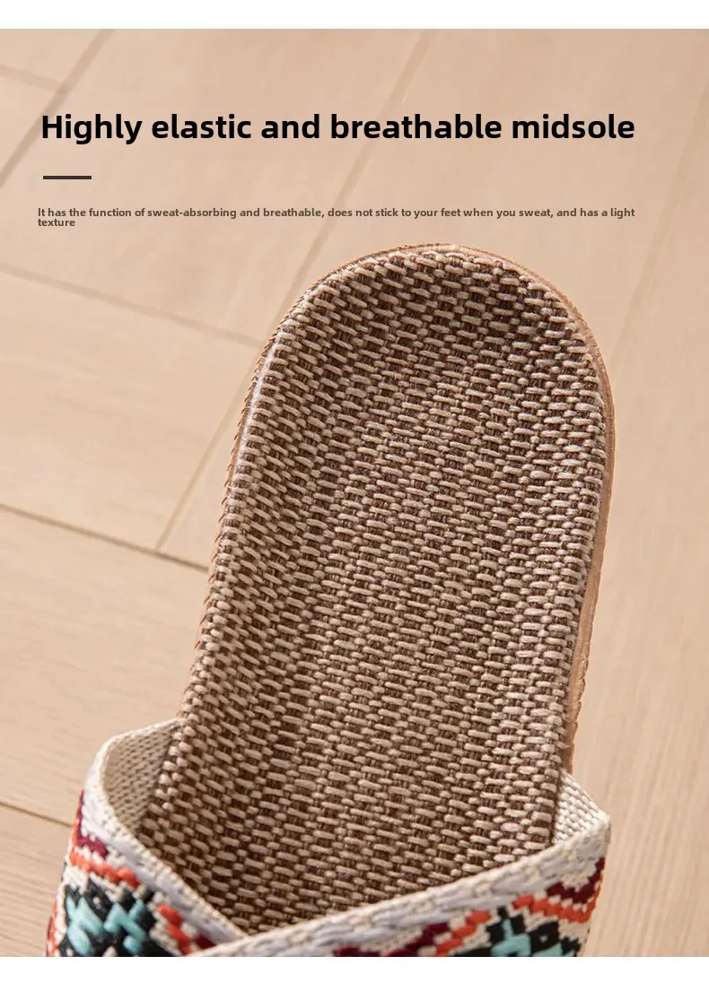 Sd26c3a7a865340f29e6d8c4a377aacafO Open-Toe Crossed Linen Slippers for Couples Indoor Use