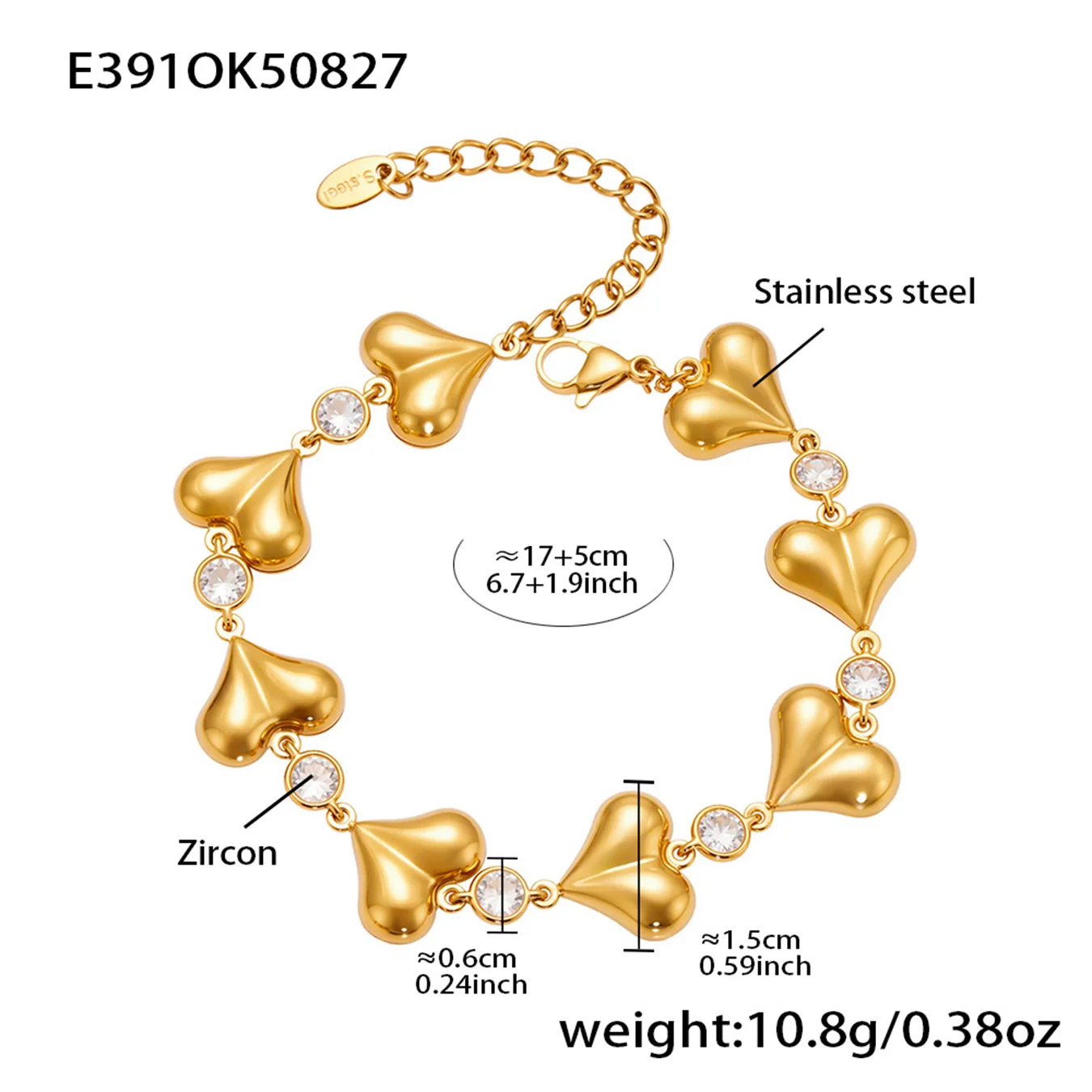 316 Edelstahl 18 Karat vergoldetes Armband Damen glänzendes herzförmiges Zirkon-Ketten-Handarmband Femme Luxus-Schmuck Geschenk – Detail 2