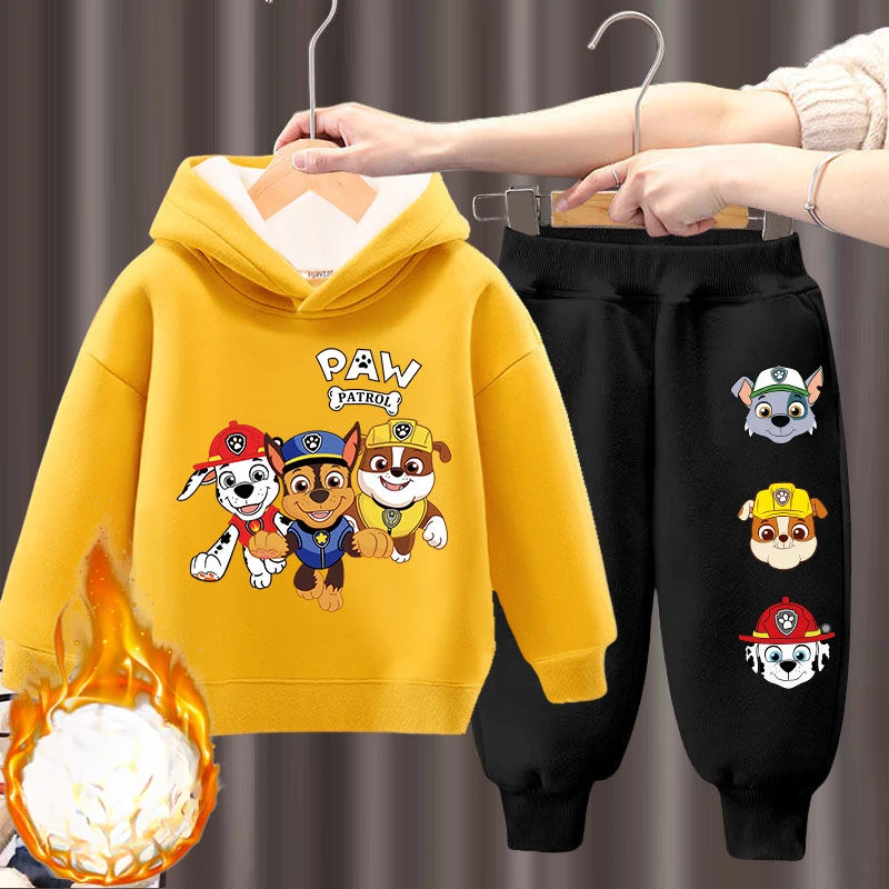 PAW Patrol Autumn Winter Plus Cashmere Warm Children's Clothing Sets Boys Hooed Sweatshirt and Sweatpant 2pcs Set Kids Tracksuit