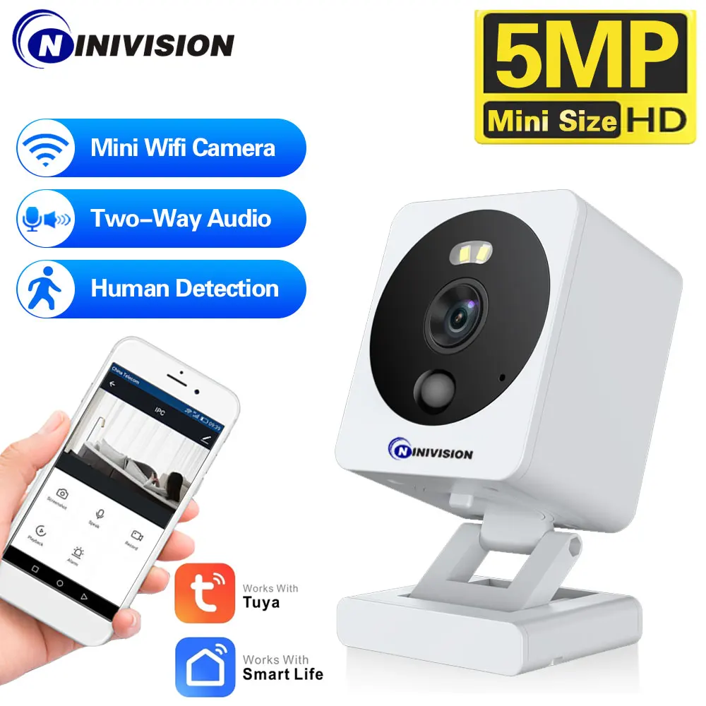 Telecamere Wifi Da 5Mp Tuya Smart Life Baby Monitor Wireless Sorveglianza Interna Ip Cam Home Pet Monitor Visione Notturna Audio Bidirezionale