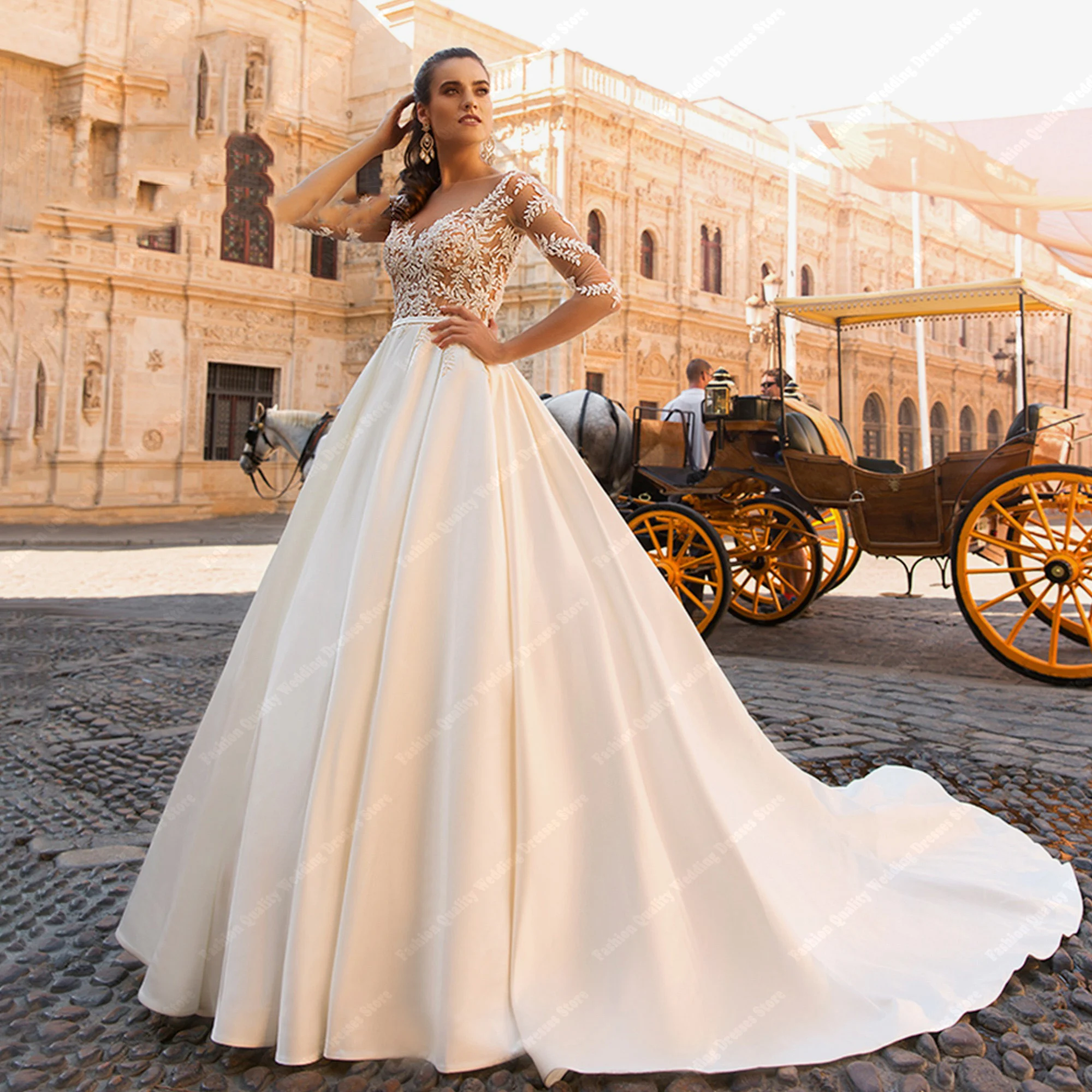 V-neck Beautiful Wedding Dress for Bride Lace Simple and Elegant Wedding Dress Newest Celebrity customization Vestidos De Noche simple wedding dress newest short sleeves pearls a line beach vestido de noiva bride dress свадебное платье o neck wedding gowns