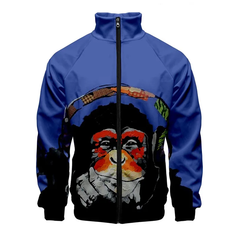 thumbnail image 1 of Chaqueta con cremallera y cuello alto 3D de Monkey Animel para hombre y mujer, chaqueta informal de manga larga, ropa de alta calidad, 1 of 4