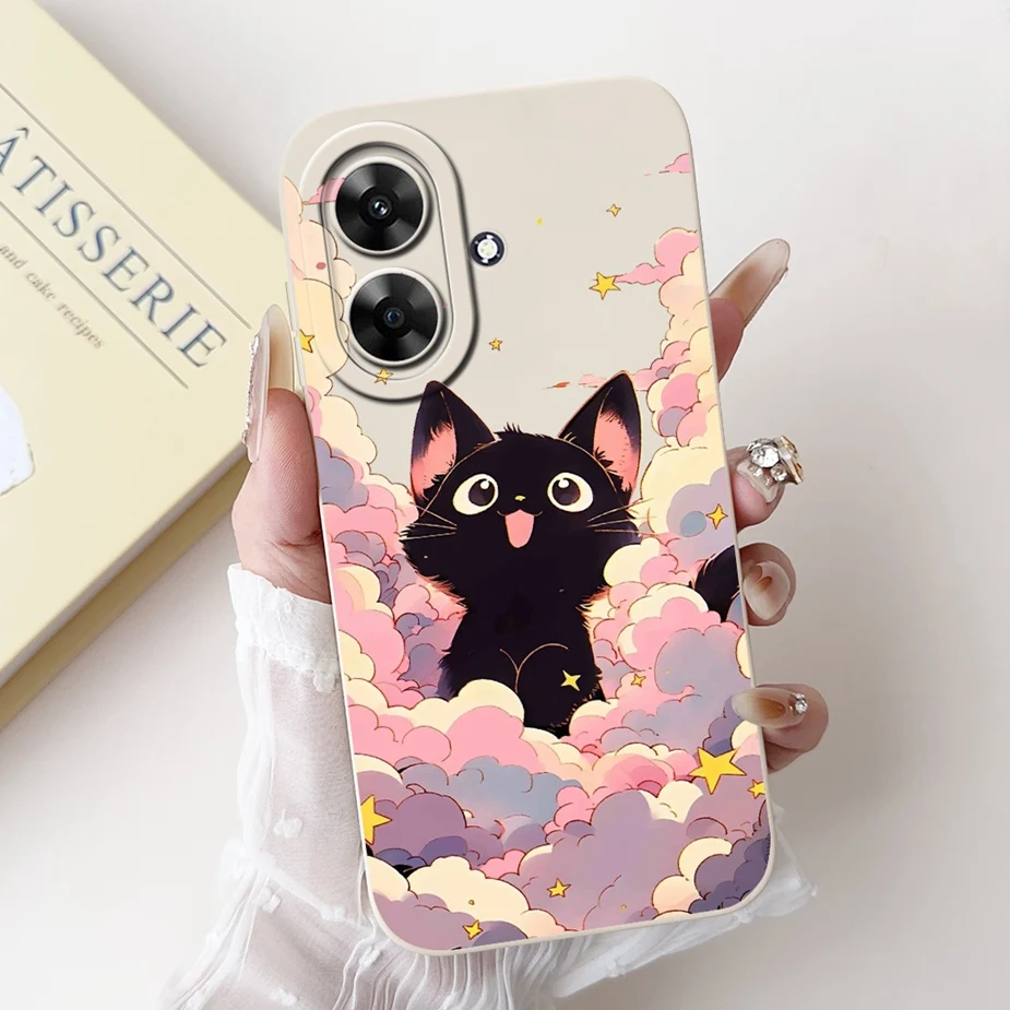 Cute Cat Grid Pattern Soft TPU Phone Case - Stylish Protective Back Cover in Black