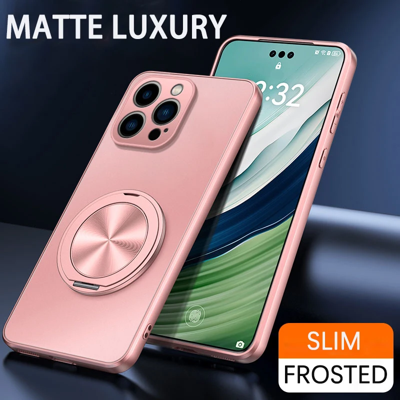 ตัวเลือกสินค้า เคสแข็งด้านสำหรับ iPhone 17/16/15/14/13/12/11 Pro Max Plus Mini พร้อมขาตั้งและแหวนแม่เหล็ก
