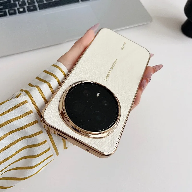 Premium Vegan Leather Silicone Phone Case with Electroplated Border and Non-Slip Bumper