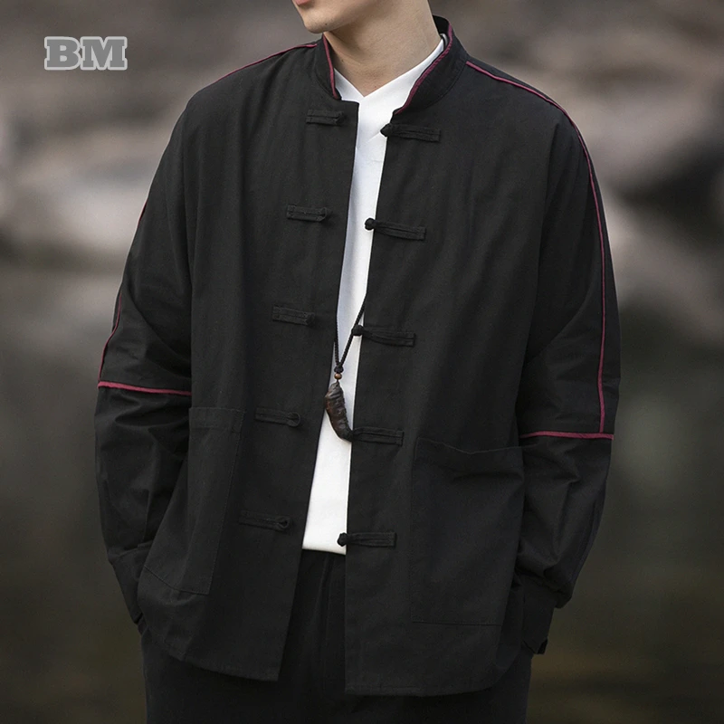 

Spring Autumn Chinese Traditional Dress Tai Chi Kung Fu Coat Men Clothing Plus Size Tang Suit Vintage Casual Black Jacket Male