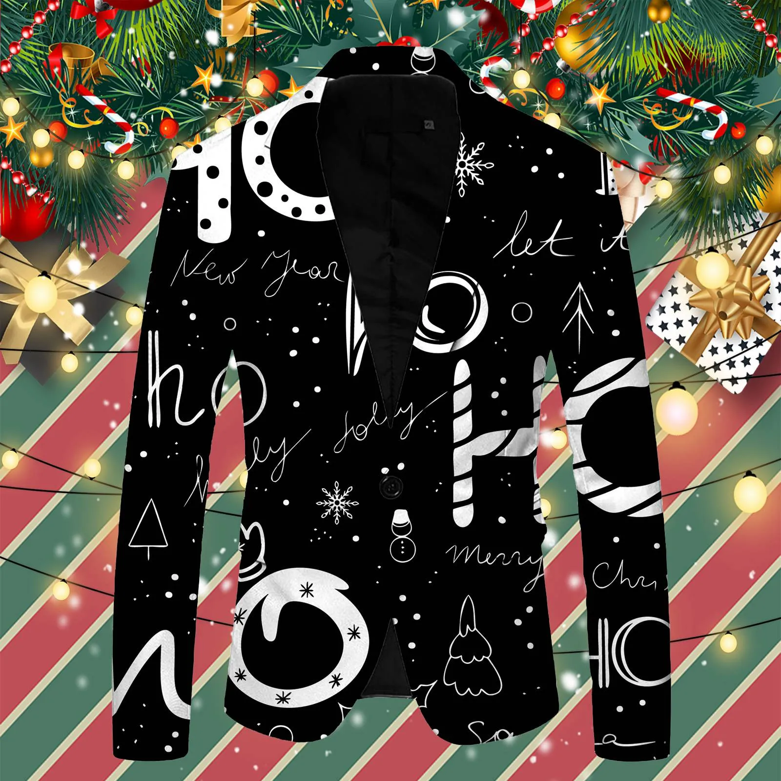 

Men's Male Christmas Suit Jacket Funny Letter Print Coat Scoliosis Activity Suit