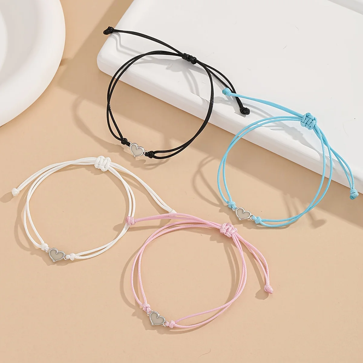 4-piece set Glow-in-the-dark Heart-shaped Accessories Good Sister Bracelets Hand-woven Waxed Cord Wristbands