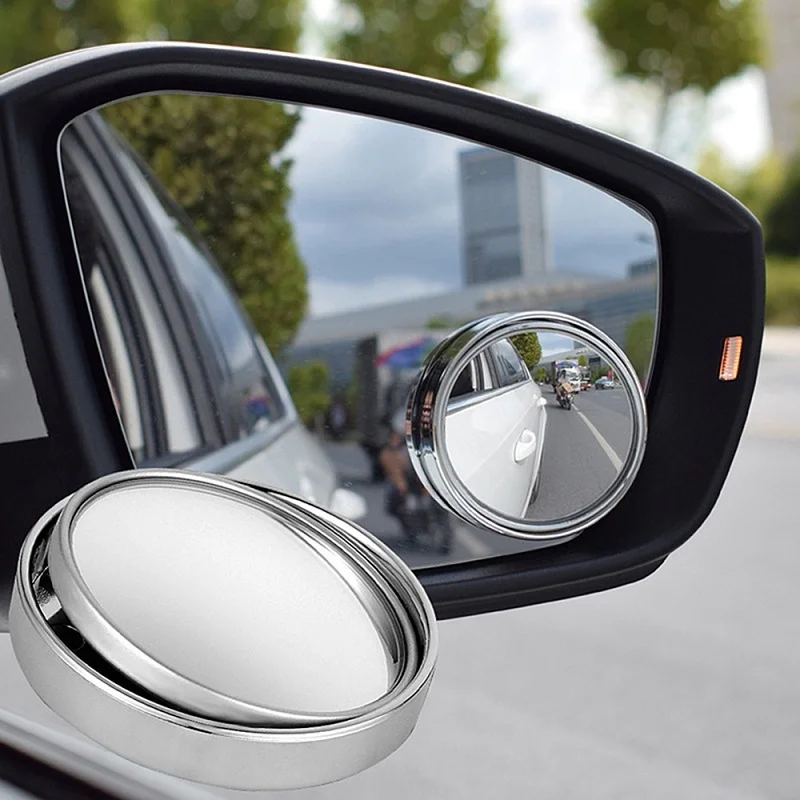 2Pcs Car Round Frame Convex Wide-angle Clear Rearview Auxiliary Car Mirror 360 Degree Blind Spot Mirror Adjustable Driving