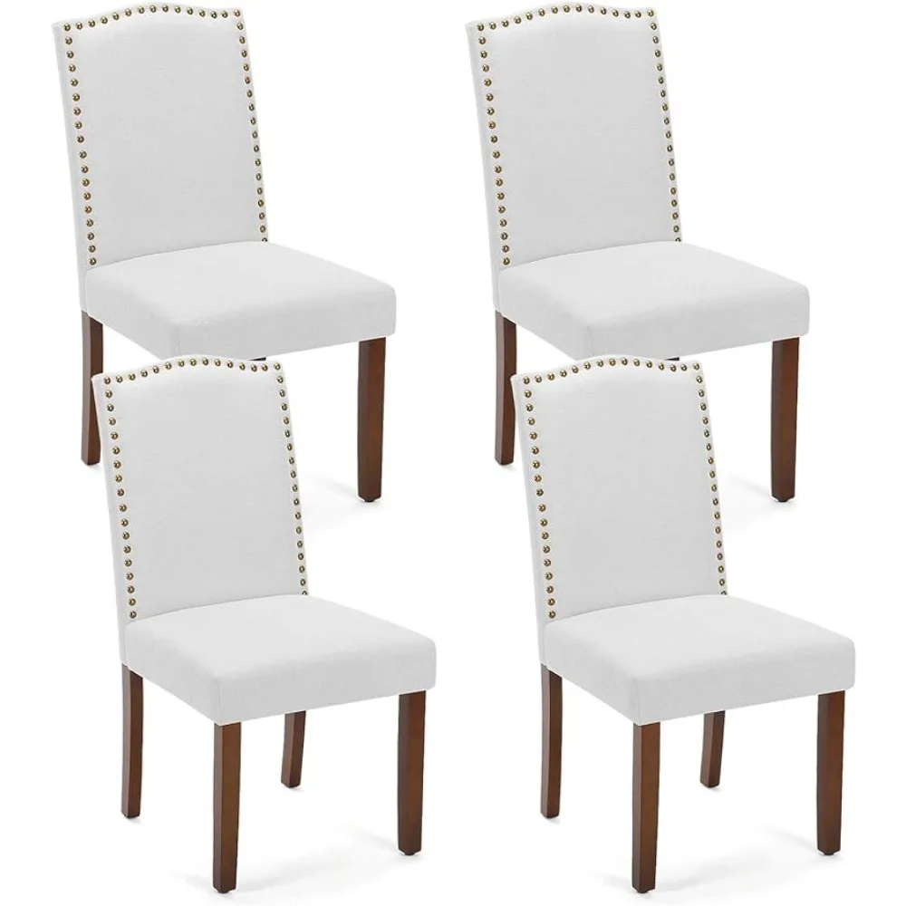 

Набор из 4 обеденных стульев, тканевые стулья для столовой, мягкие стулья с отделкой в виде гвоздика и деревянными ножками, кухонный стул, серый