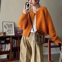 Korean Women Knitted Sweater Autumn Winter Chic Loose Long Sleeve Cardigan Tops Simple Solid Color Sweater Jacket 1