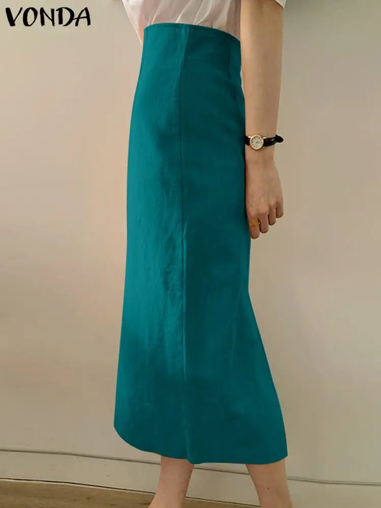 

VONDA Women Elegant High Waist Skirts 2024 Summer Solid Color Midi Long Skirt Casual Loose Slit Oversized Party Bottom Femme