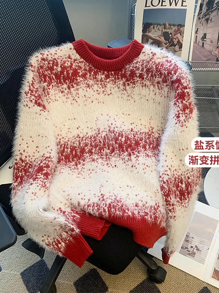 

Harajuku Knitted Pullovers Women Long Sleeve Autumn Winter Preppy Style Striped Sweater Sweet Chic Oversized Jumper New Design