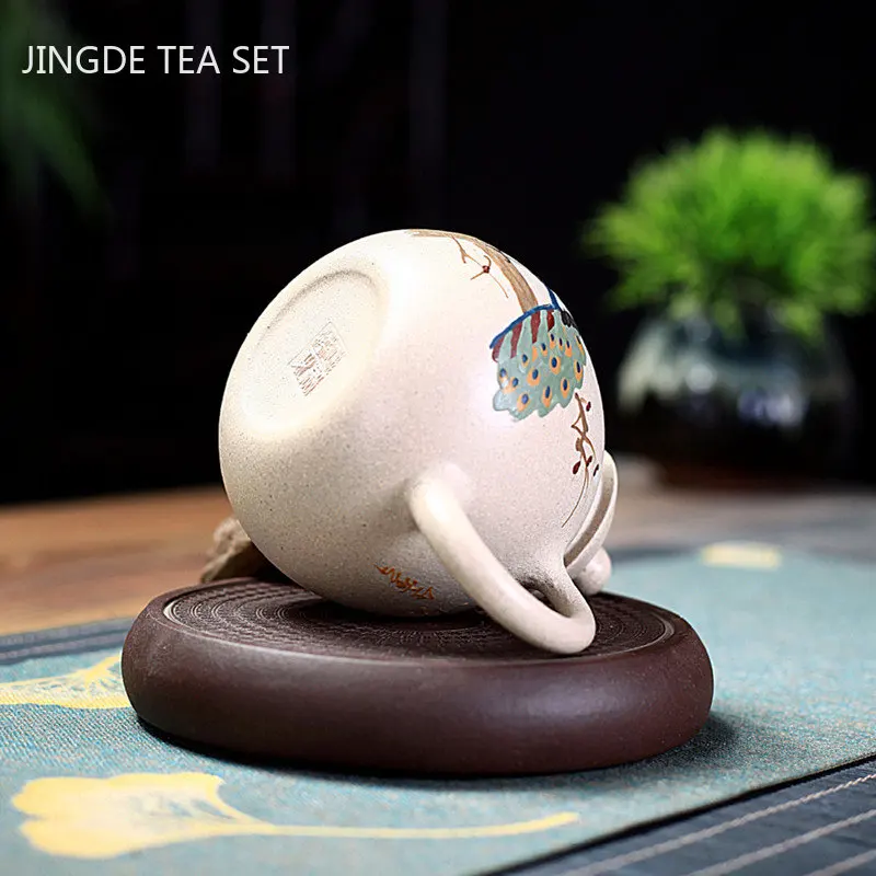 Handpainted Peacock Dragon Egg Teapot Yixing Purple Clay Tea Pot Raw Ore White Mud Ball Hole Filter Kettle Zisha Tea Set 220ml