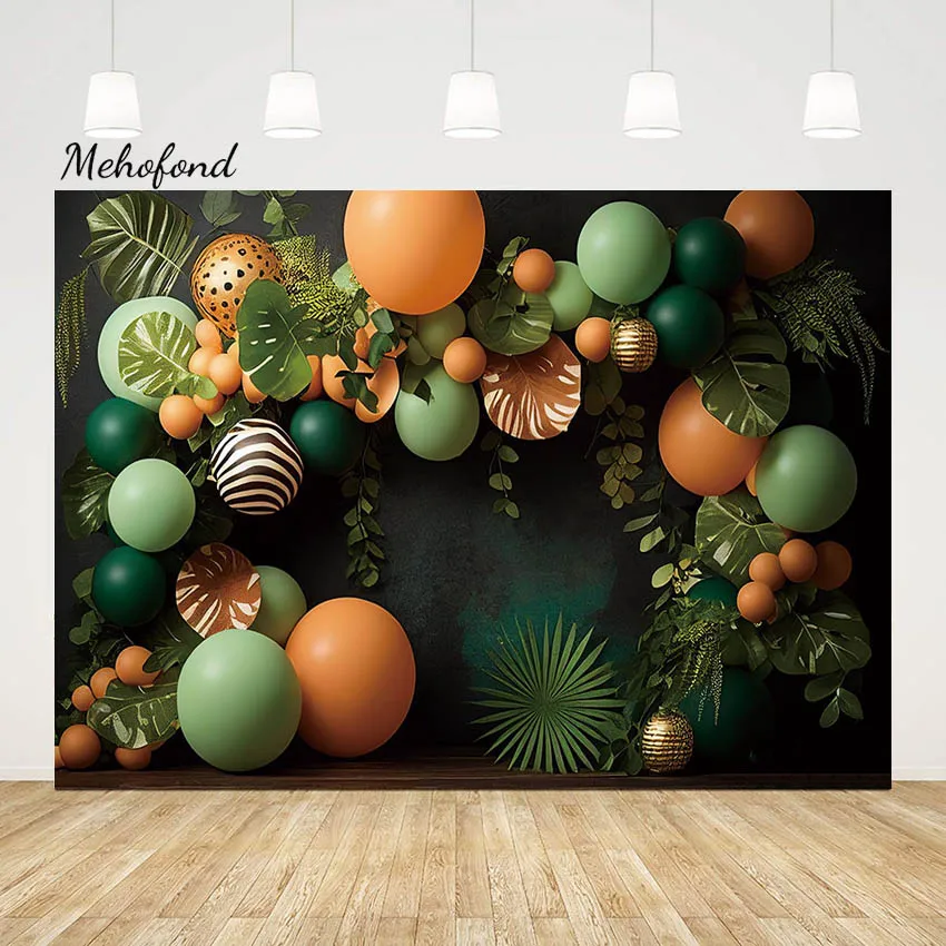 

Mehofond Safari Balloon Photography Backdrop Green Jungle Forest Wild One Party Newborn Baby Shower Birthday Photo Background