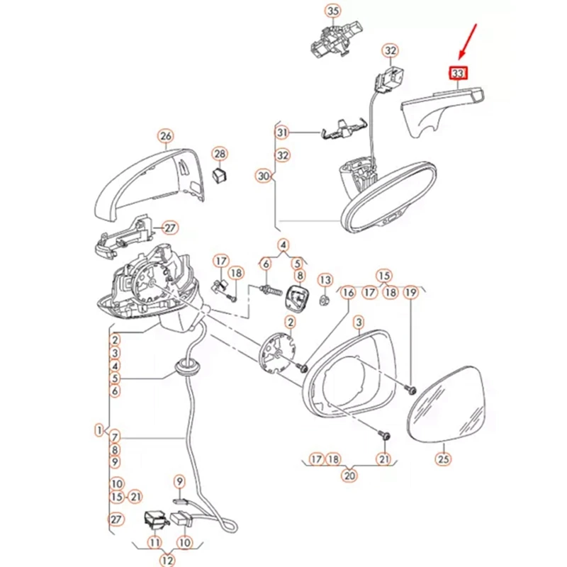 백미러 트림 커버, 인테리어 액세서리, A6 C7 A3 8T0857593 8T0857593AB, 1 개