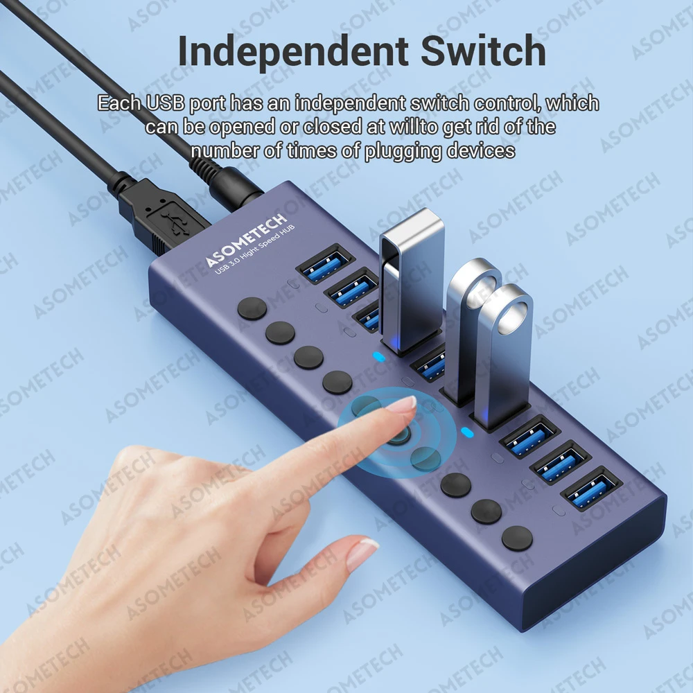 Multi Usb Hub Splitter com Interruptor Adaptador de Energia Multi Usb Extender Portas Portas 10 Portas Macbook Splitter Acessórios para Notebook - Imagem 6