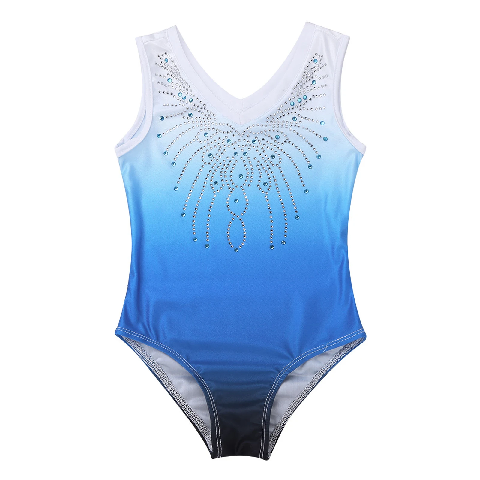 Kids Sleeveless Shiny Rhinestones Sports Workout Unitards Gymnastics Leotards For Girls Ballet Stage Performance Dance Costume