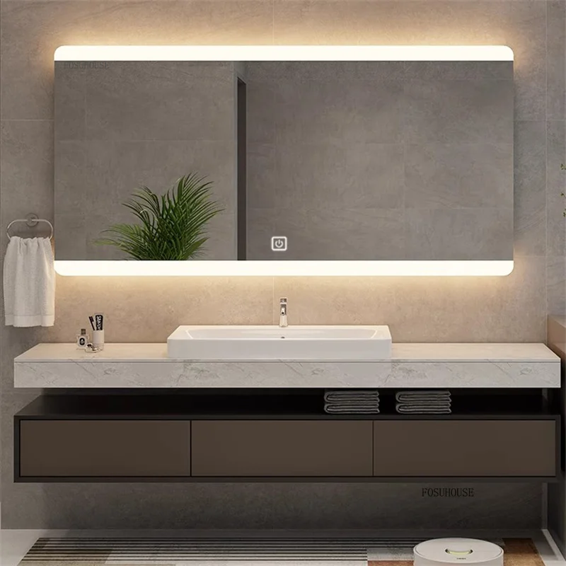 โมเดิร์นติดผนังสมาร์ทกระจกอาบน้ําห้องน้ํา Designer Anti-FOG Washstand กระจก LED Light Luxury Dressing กระจก 1